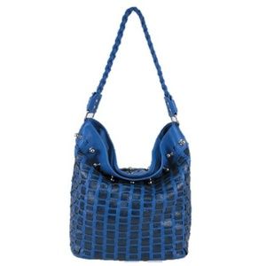 Galian Studded Hobo Bag Blue Black Woven Handbag